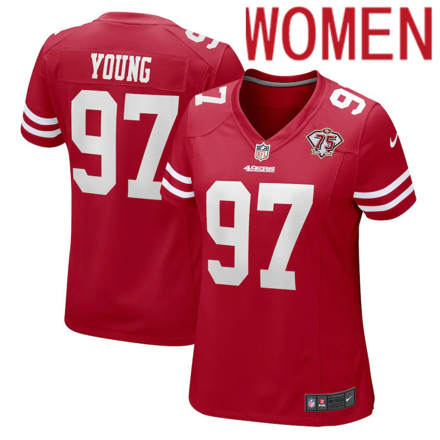 Cheap Women San Francisco 49ers 97 Bryant Young Nike Scarlet 75th Anniversary Game Retired Player NFL Jersey